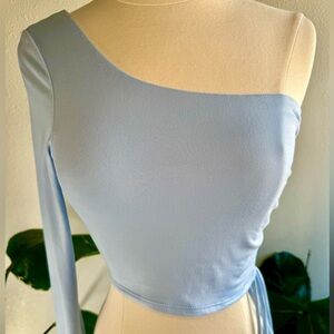 Asymmetrical Blue Long Sleeve Cut-Out Top